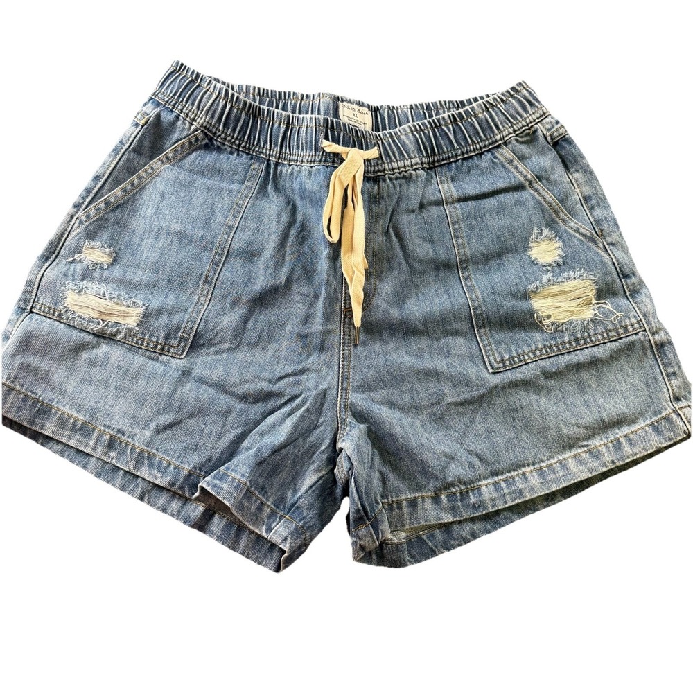 Women's Mid-High Rise Distressed Jean Shorts Blue Size XL